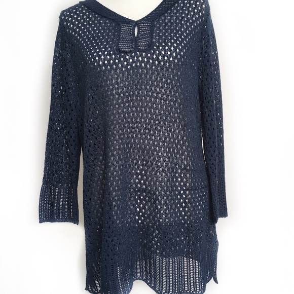 Christopher & Banks Sweaters - Christopher & Banks Open Knit Petite Blue Sweater